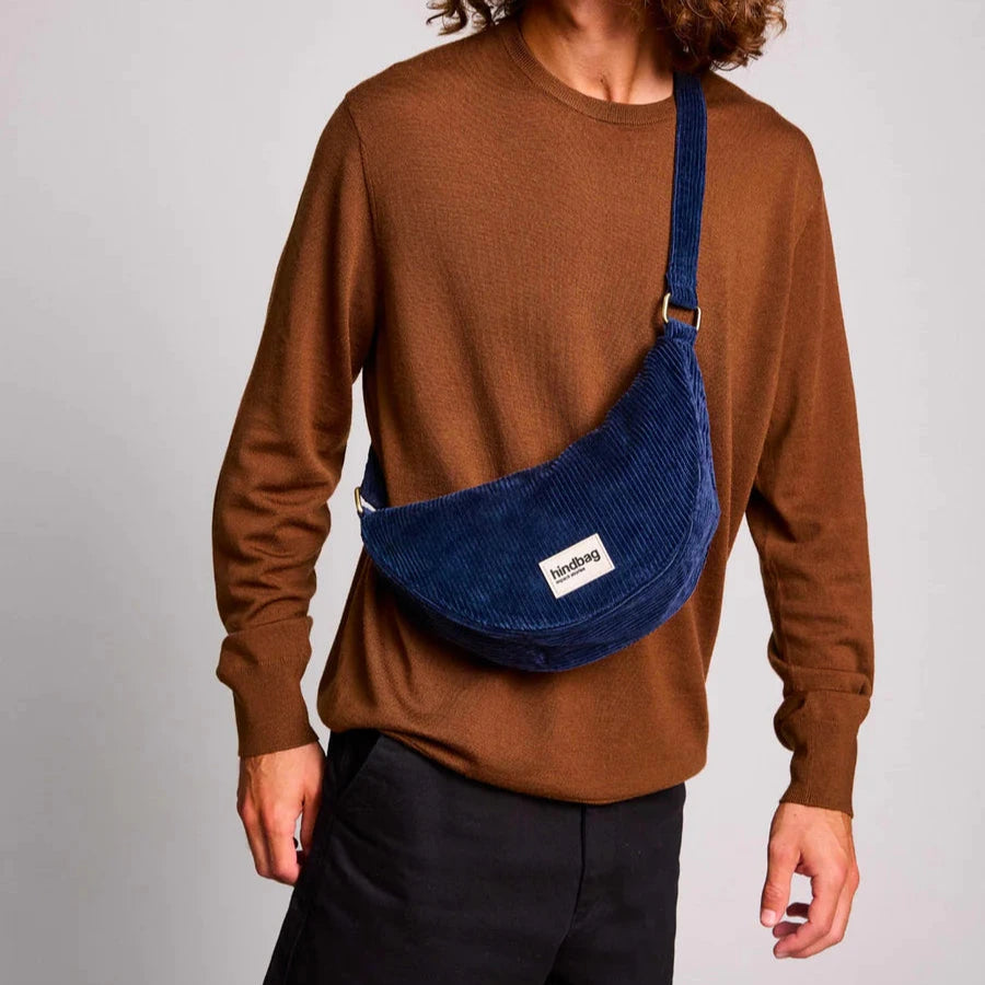 Andrea Velvet Half Moon Bag - Navy