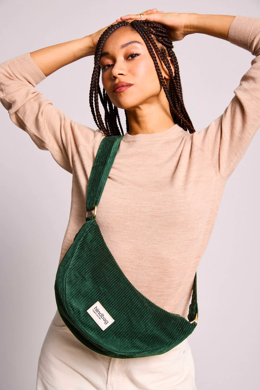 Andrea Velvet Half Moon Bag - Pine Green