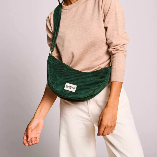 Andrea Velvet Half Moon Bag - Pine Green