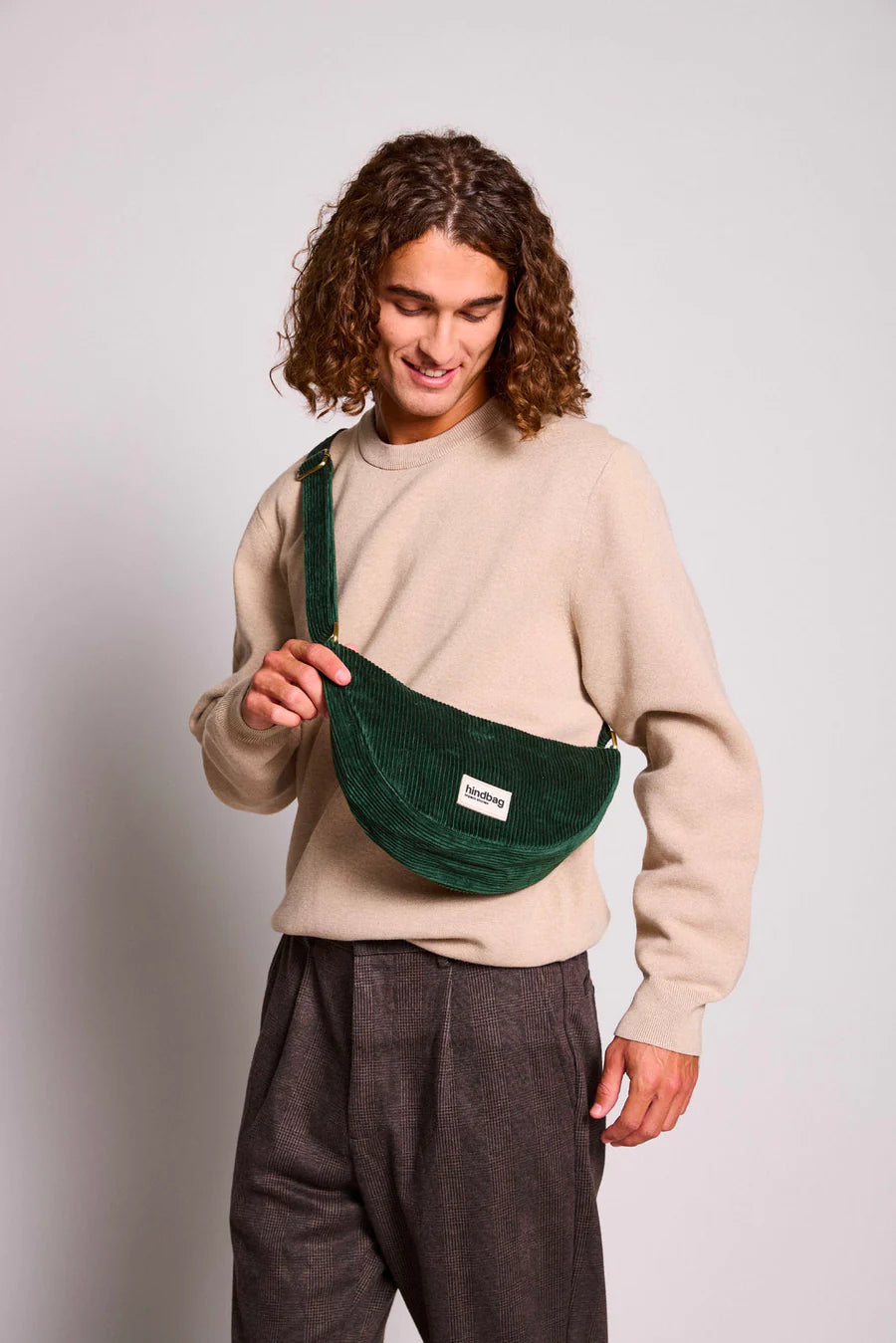 Andrea Velvet Half Moon Bag - Pine Green