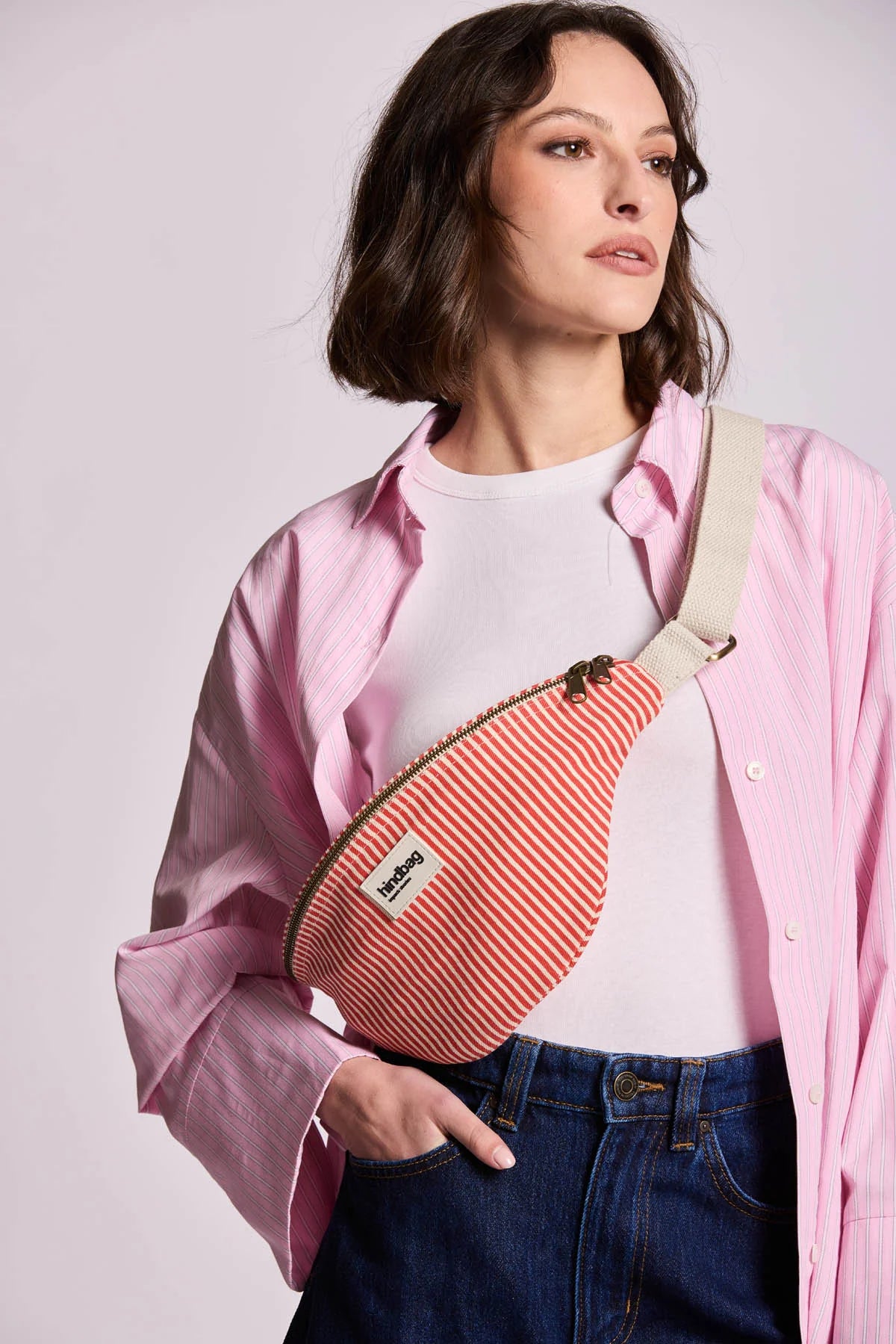 Olivia Banana bag - Thin Stripes Red