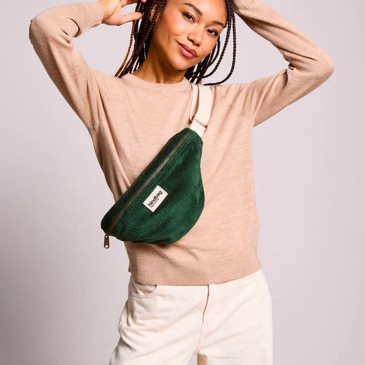 Olivia Velvet Banana bag - Pine Green