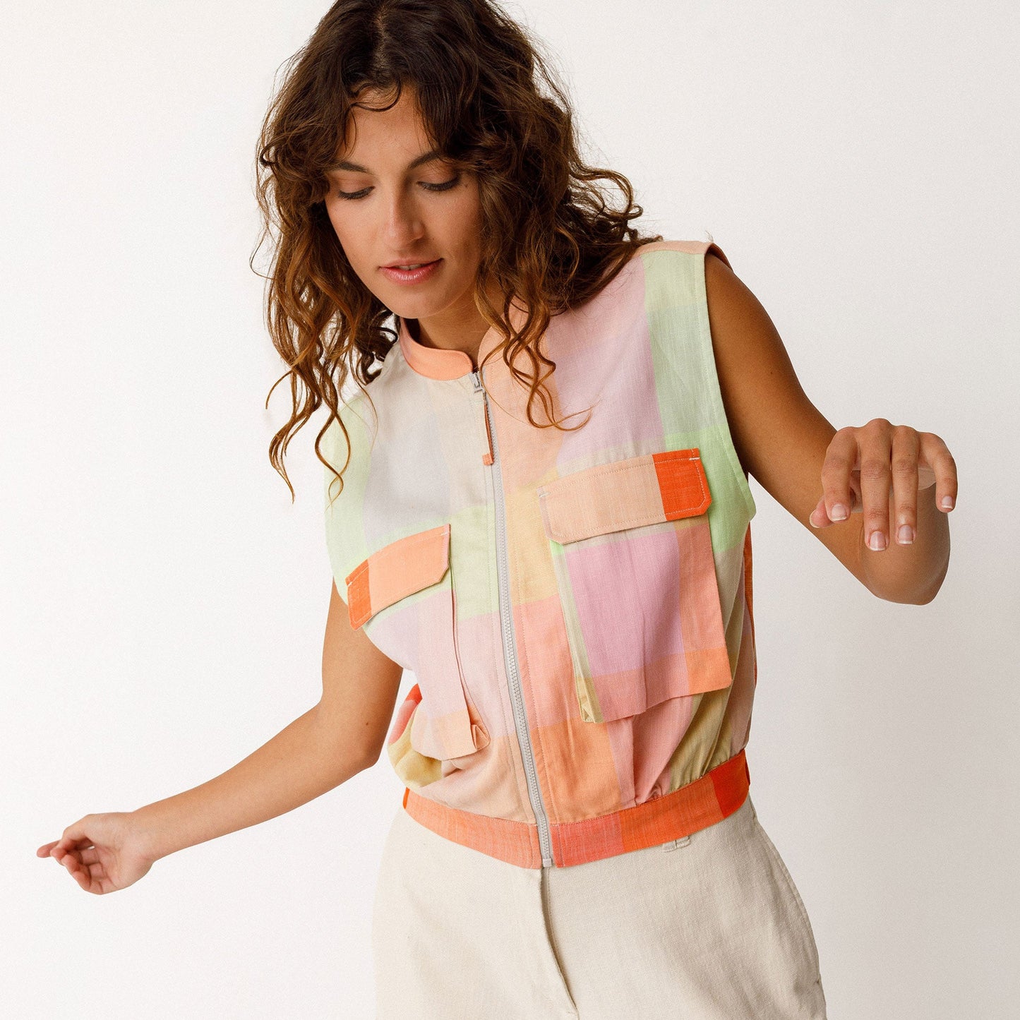 LAST ONE in 44 - Bea Zipper Shirt - Checks