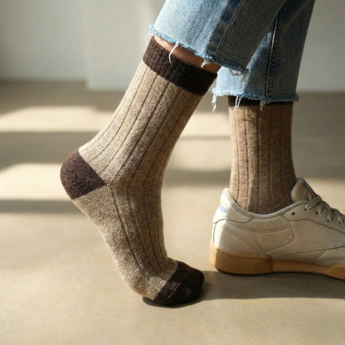 Merino Wool Socks with Bands - Brown/Caramel
