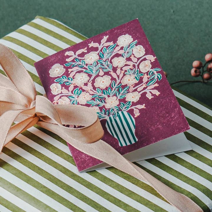 Mini Greeting Card - Dog Rose in Vase