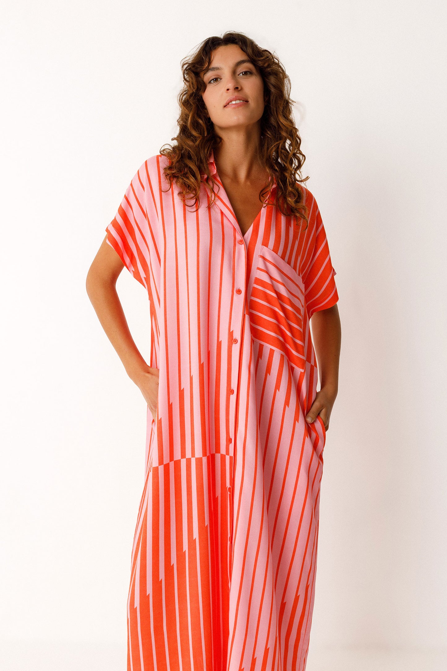 Delia Stripes Dress - Pink/Orange