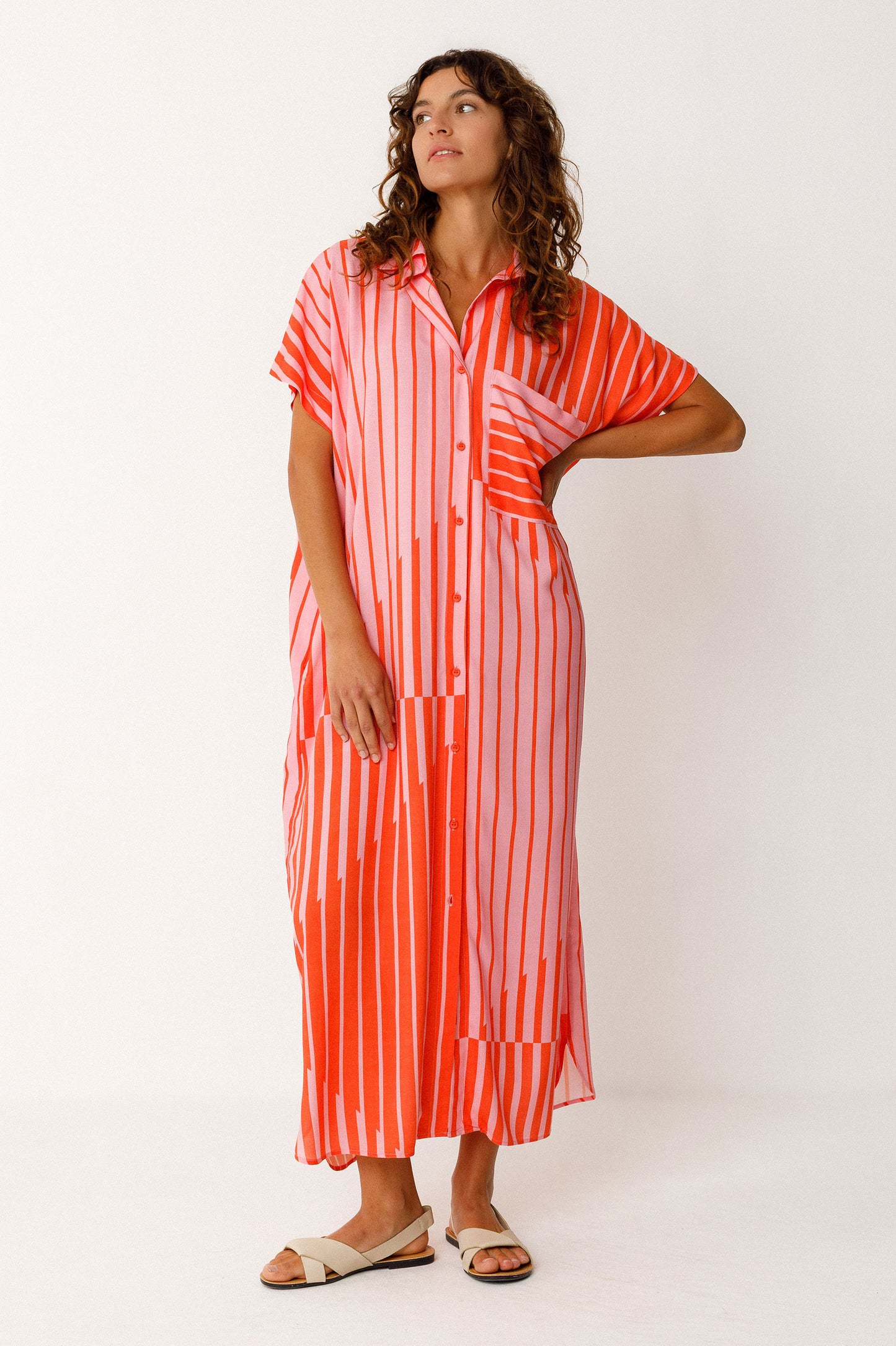 Delia Stripes Dress - Pink/Orange