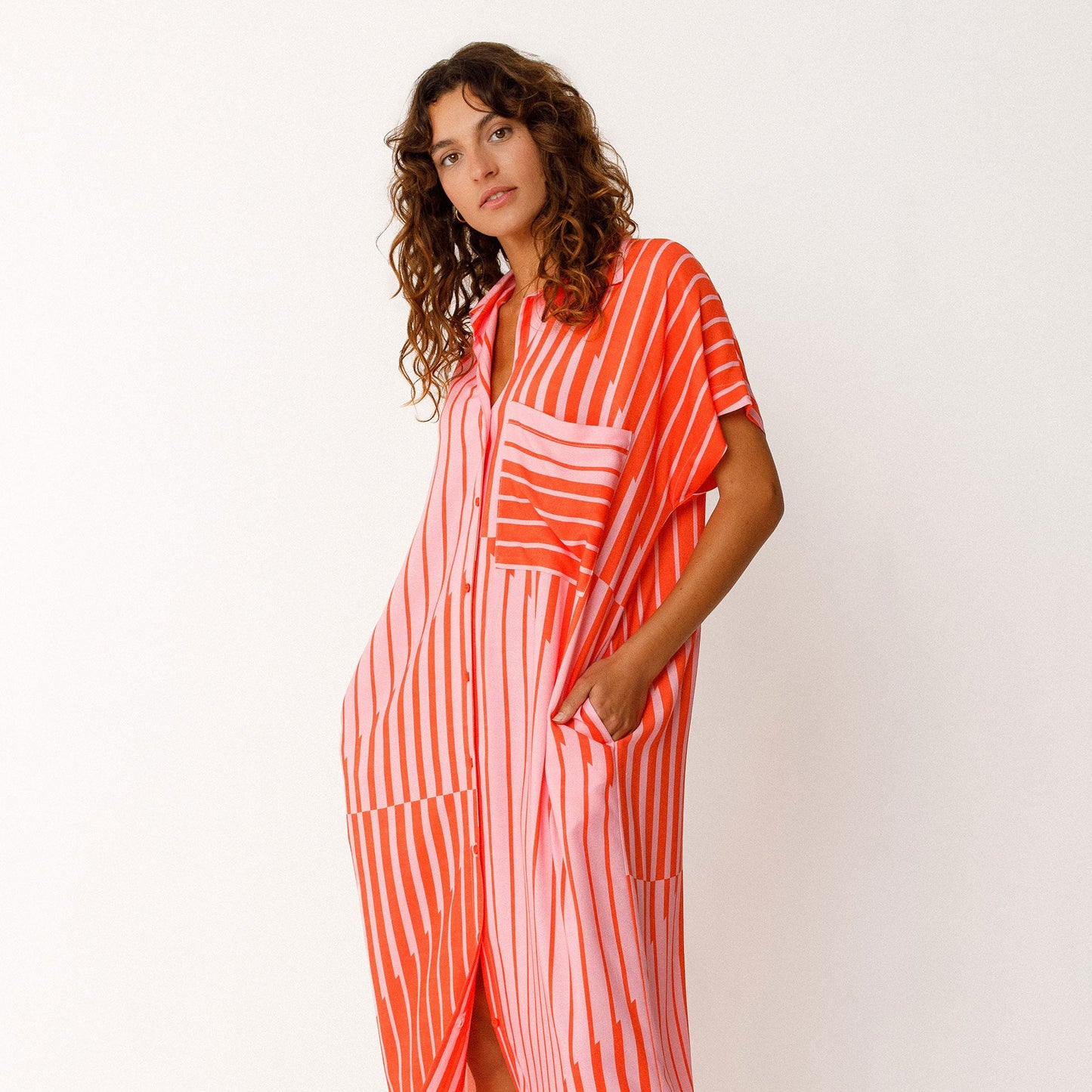 Delia Stripes Dress - Pink/Orange