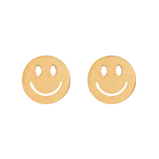 Davie Smiley Face Stud Earrings - Gold