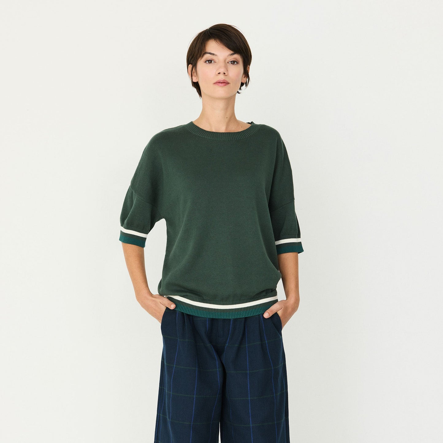 Dorleta Knitted Top / Short Sleeved Jumper - Dark Green