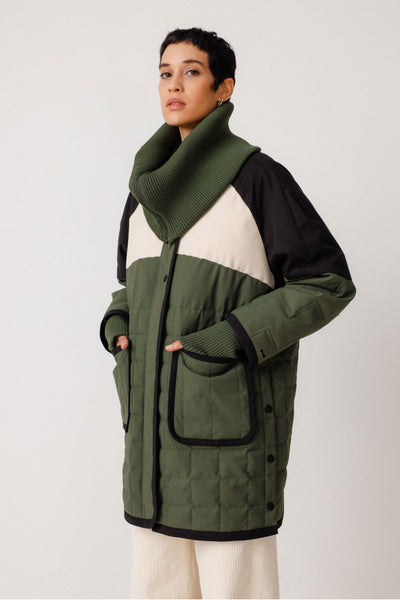 Edurra Coat - Black/Off White/Green