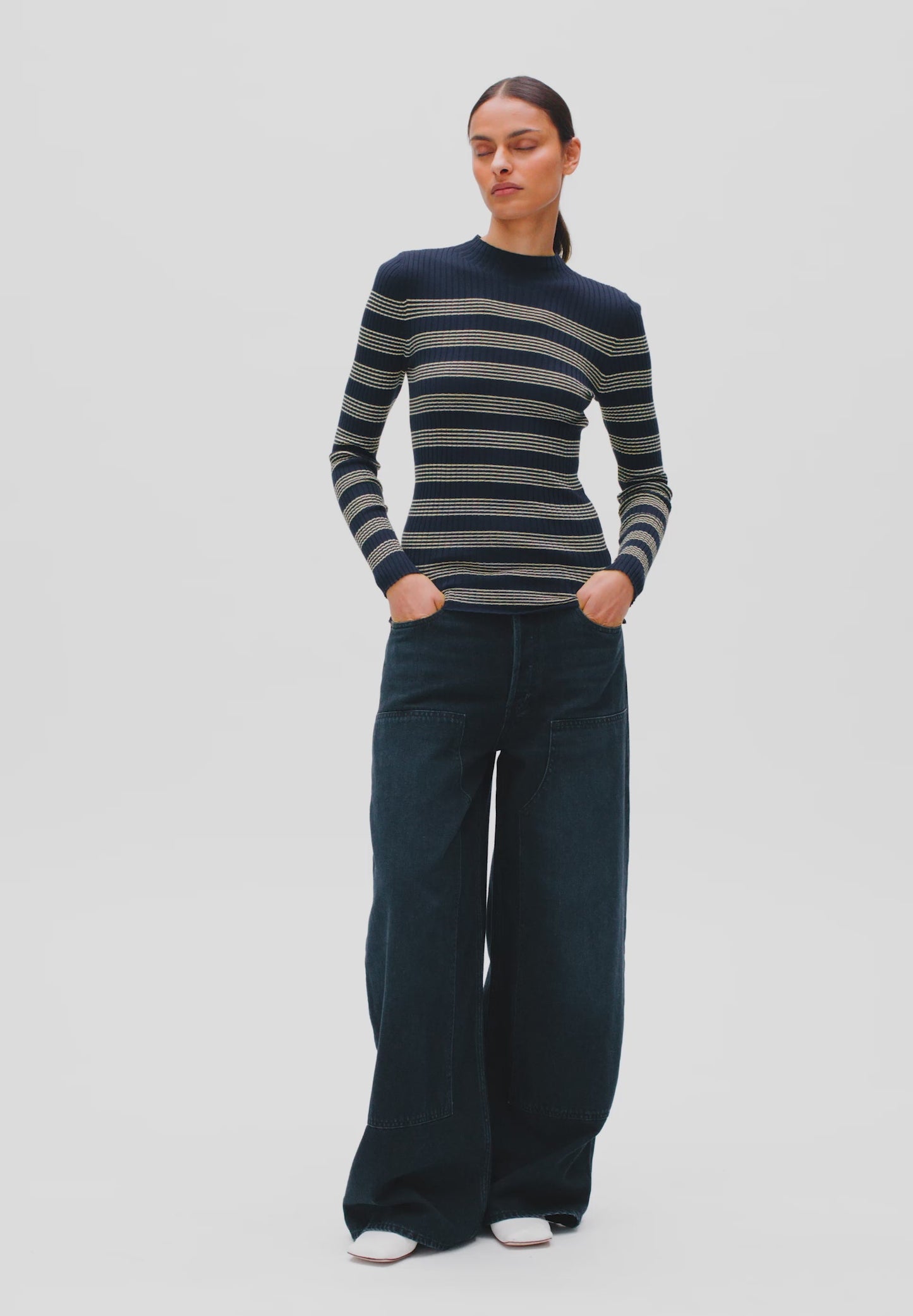 Alaania Striped Knitted Longsleeve - Tinted Navy/Golden Hay