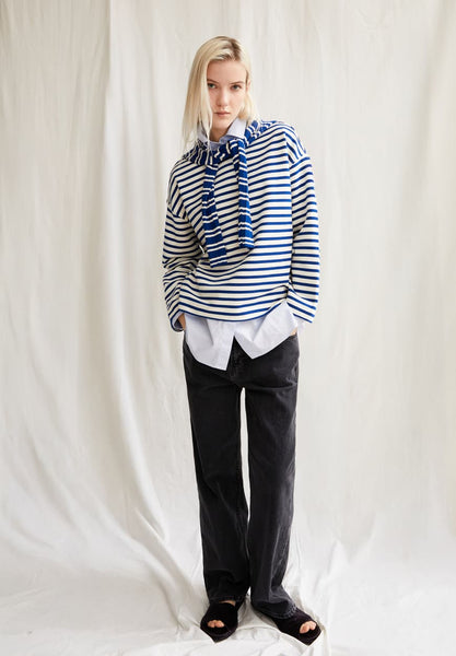 Frankaa Maarlen Stripe Sweater - Undyed/Lapis Blue