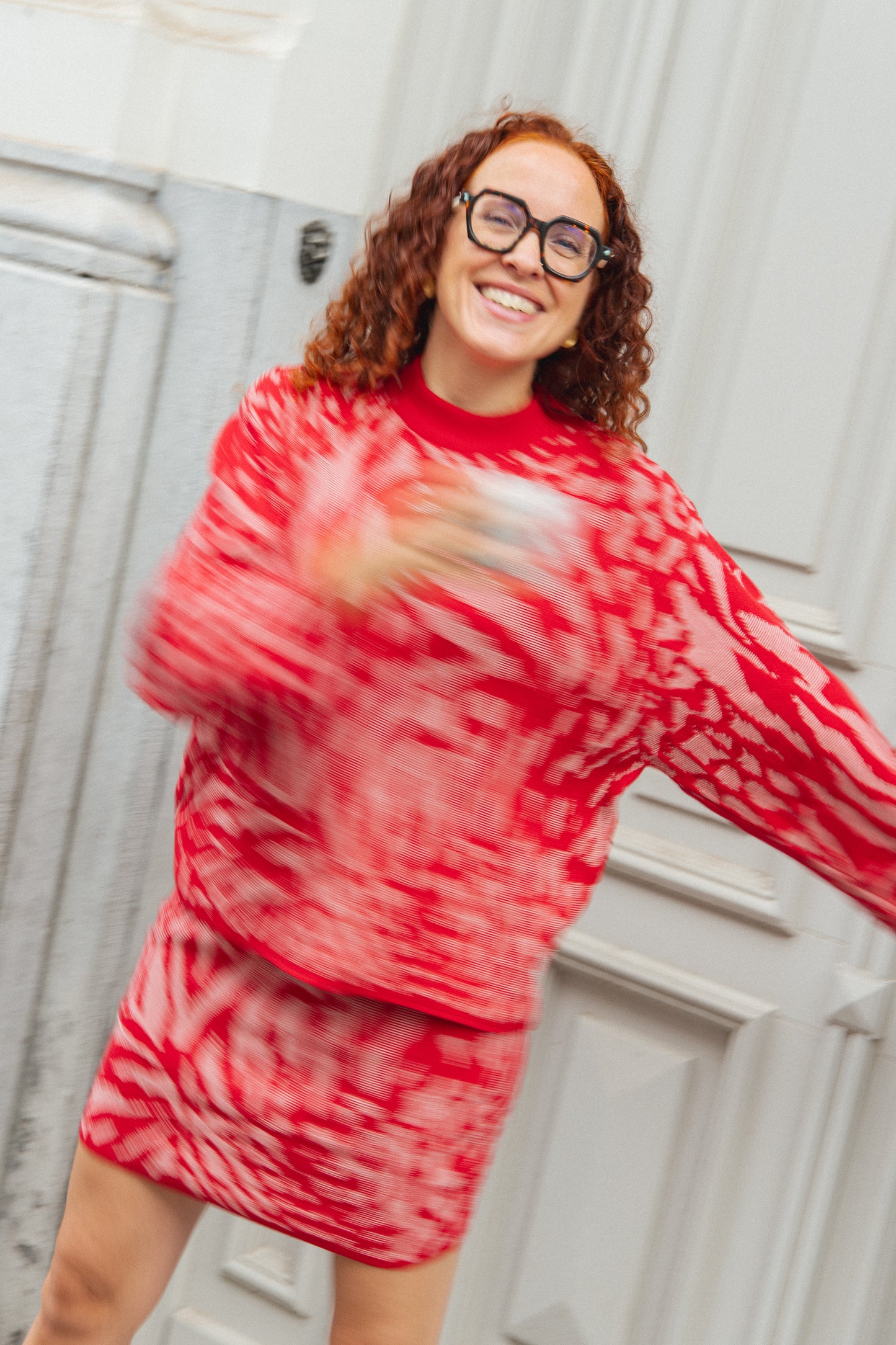 Adak Animal Knitted Skirt - True Red