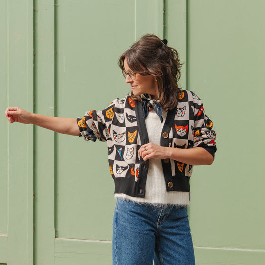 LAST ONE in L - Kanan Cat Bingo Cardigan - Black