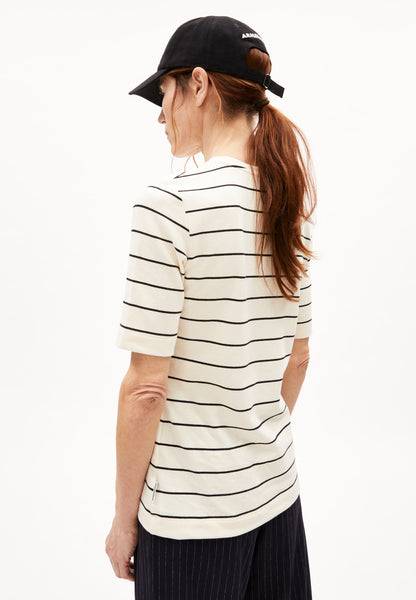 Jaanisara Fine Stripe T-Shirt - Oatmilk/Black