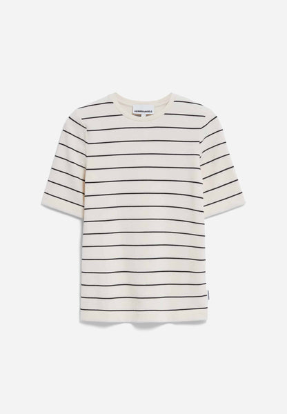 Jaanisara Fine Stripe T-Shirt - Oatmilk/Black