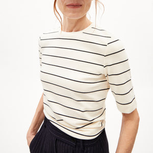 Jaanisara Fine Stripe T-Shirt - Oatmilk/Black