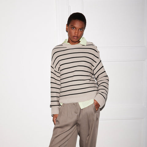Lavinaas Striped Sweater - Black/Sandstone