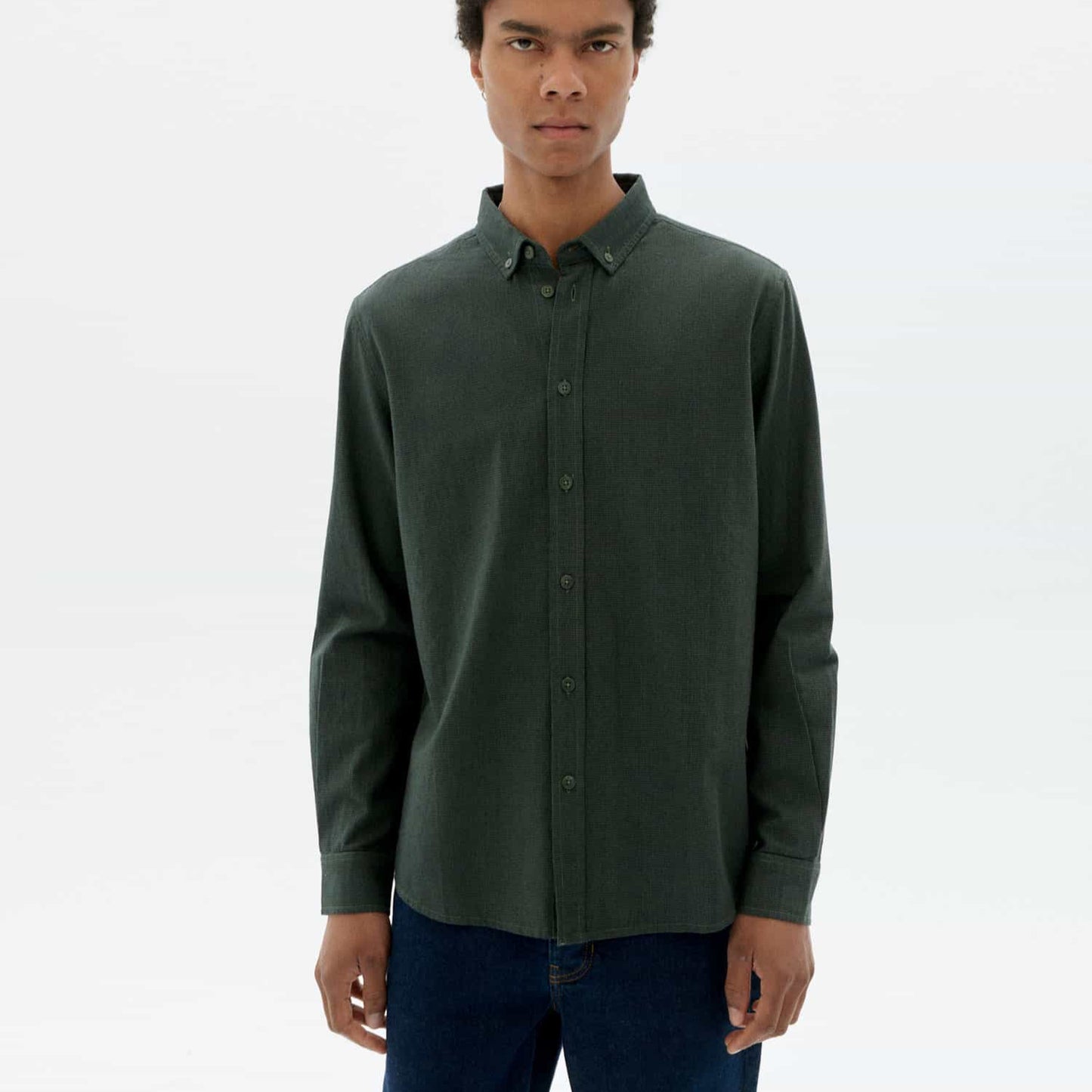 LAST ONE in L - Anto Microchecks Shirt - Eucalyptus