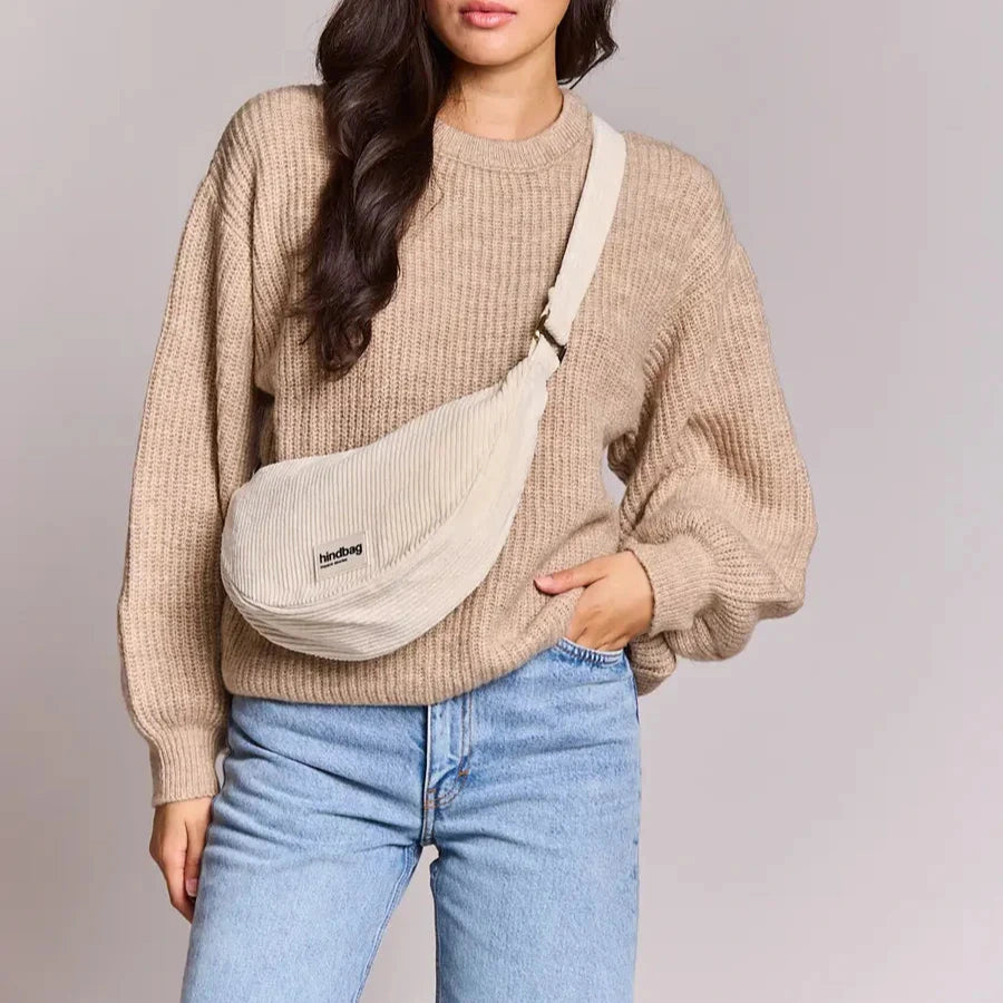 Andrea Velvet Half Moon Bag - Offwhite