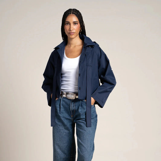 Tuileries Waterproof Short Trench Jacket - Indigo