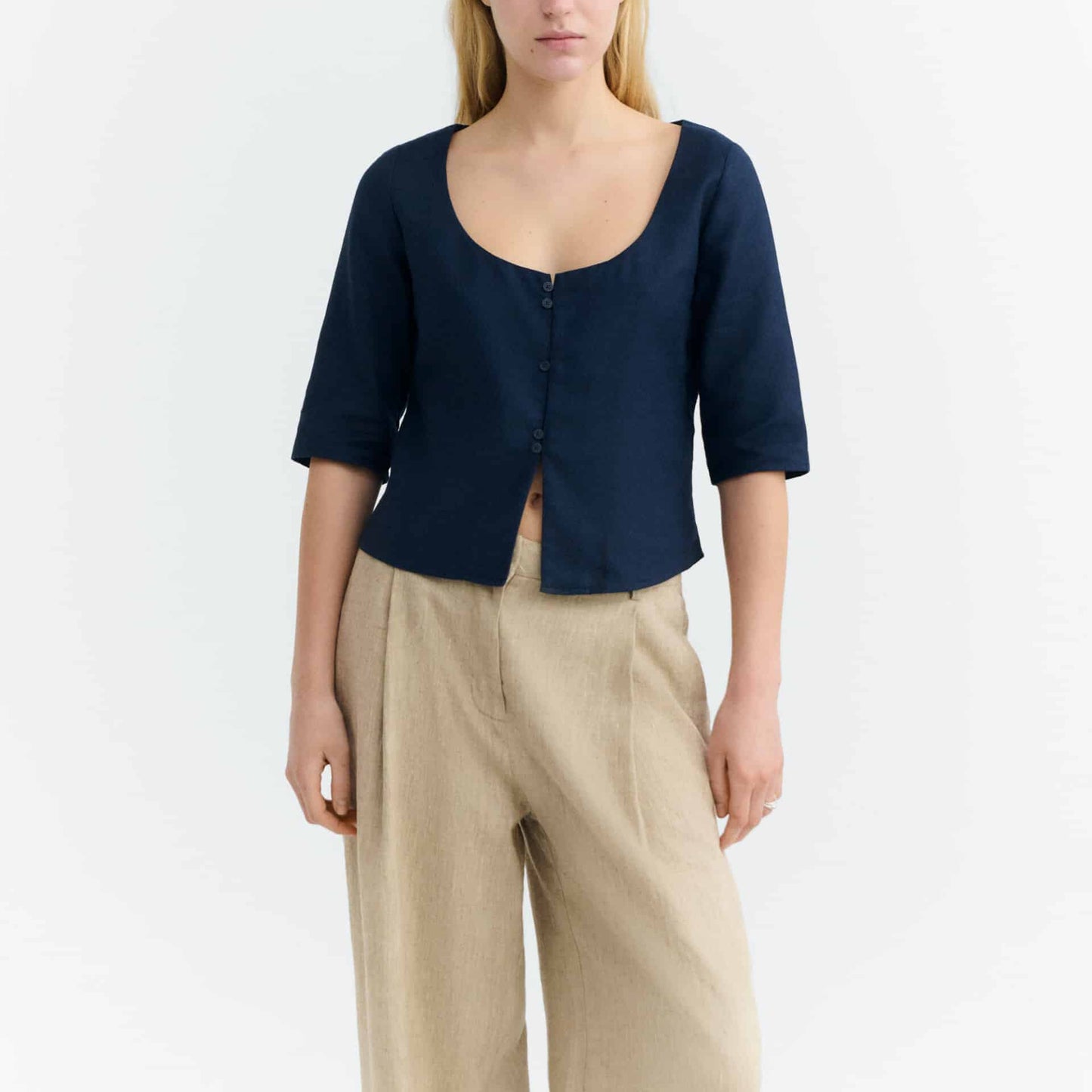 Elara Blouse - Navy Hemp