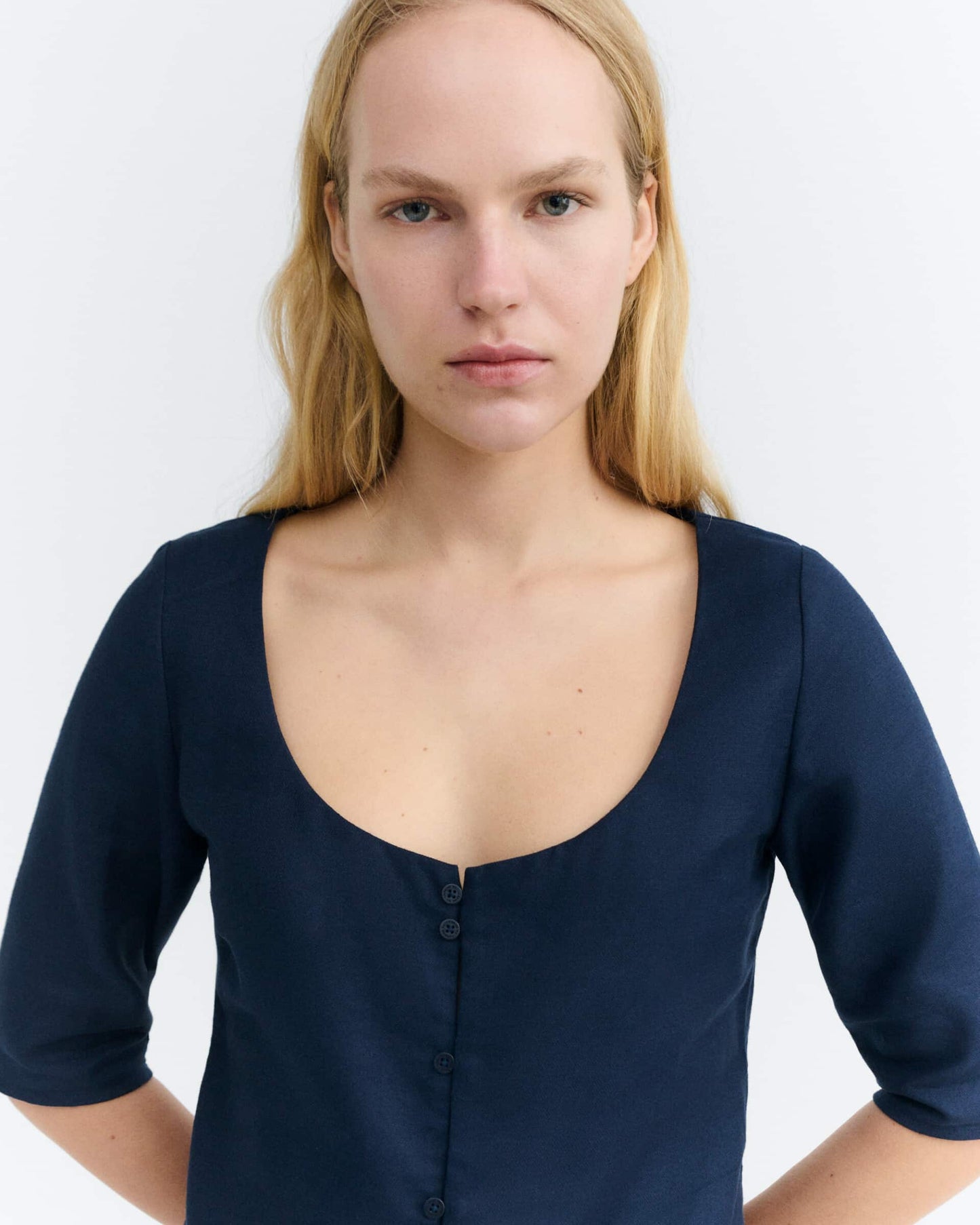 Elara Blouse - Navy Hemp