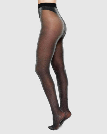 LAST PAIR in S - Tora Shimmery Tights 20 Denier - Black/Silver