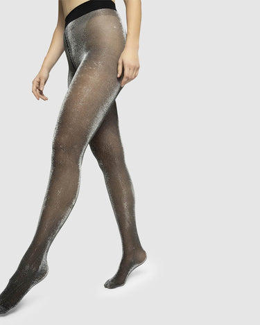 LAST PAIR in S - Tora Shimmery Tights 20 Denier - Black/Silver