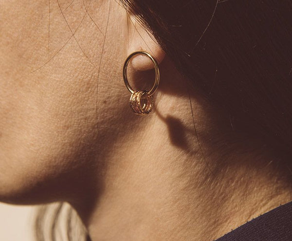 Modular Earrings Engraved Rings - Gold