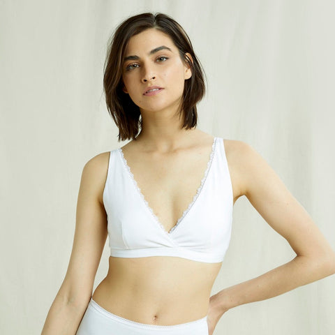 LAST ONE in 42 - People Tree Triangle Bra Lace Trim White